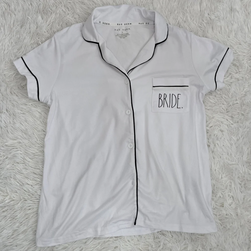 Rae Dunn Wedding White‎ Bride Button Up Pajama Top Small